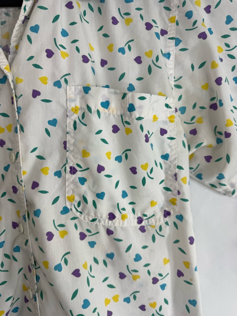 Headliners Vintage Short Sleeve Button Down Shirt White Heart Print, Size M - Picture 4 of 6